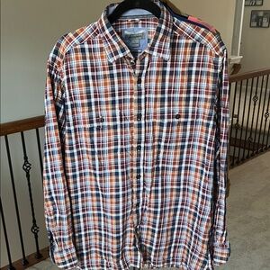 Johnston & Murphy Navy and Brown Plaid Shirt. tailored Fit